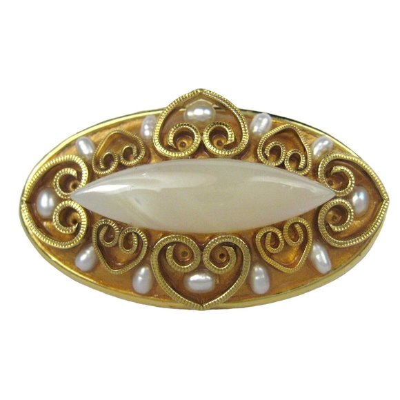 Michal Golan Jewelry - Michal Golan Goldtone Brooch 1.7 in Pin Pendant Victorian STYLE Pearls Vintage